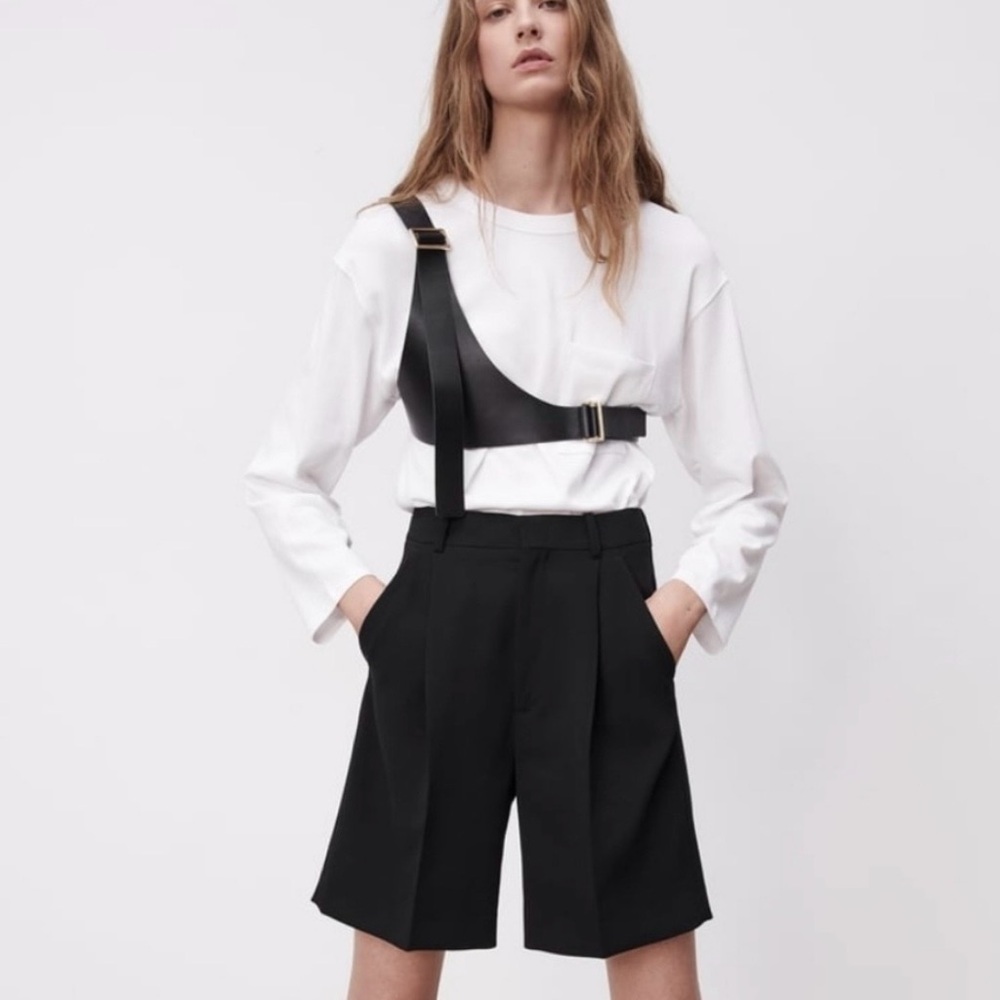 Zara Black Leather Asymmetric Harness Belt with Gold Buckles